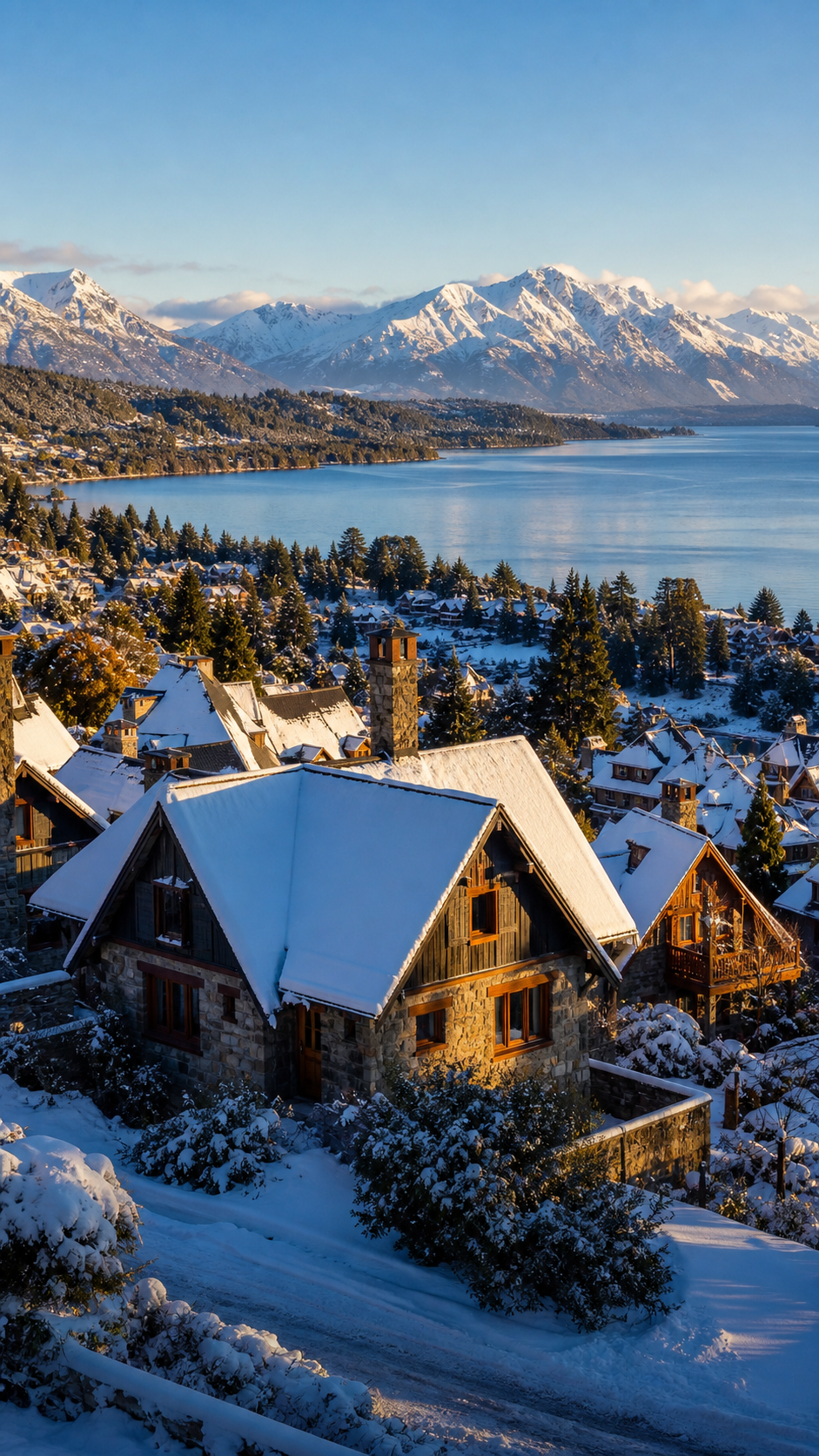 Centro de Bariloche e seus telhados cobertos de neve