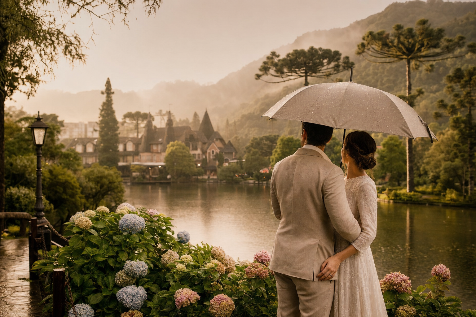 Casal em uma viagem romântica por Gramado